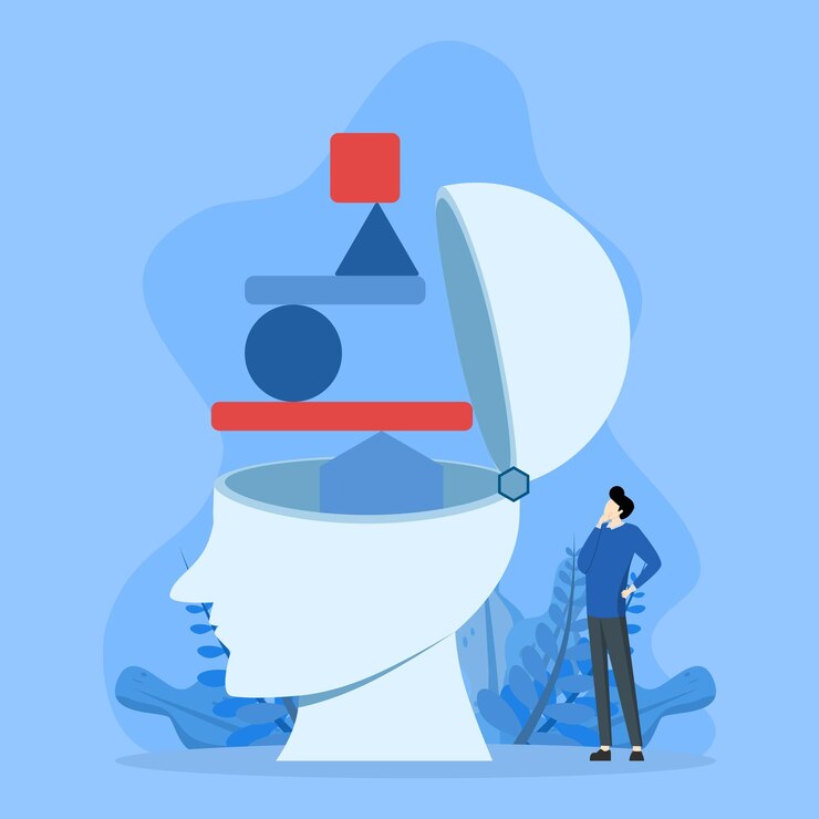Vector psychology concept, patience or tolerance, shaky personality, self esteem and confidence level, man