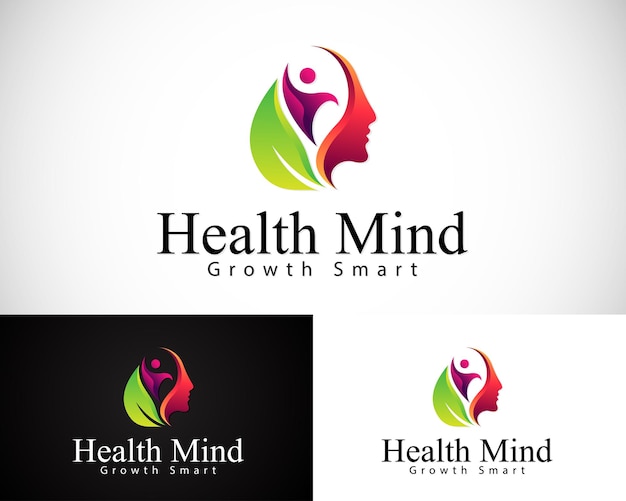 Vector psychology logo creative health brain design nature life concept head people