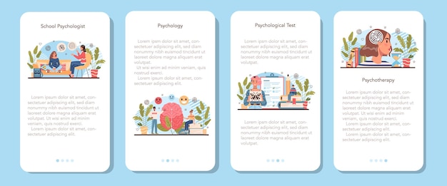 Psychology school course mobile application banner set. school psychologist