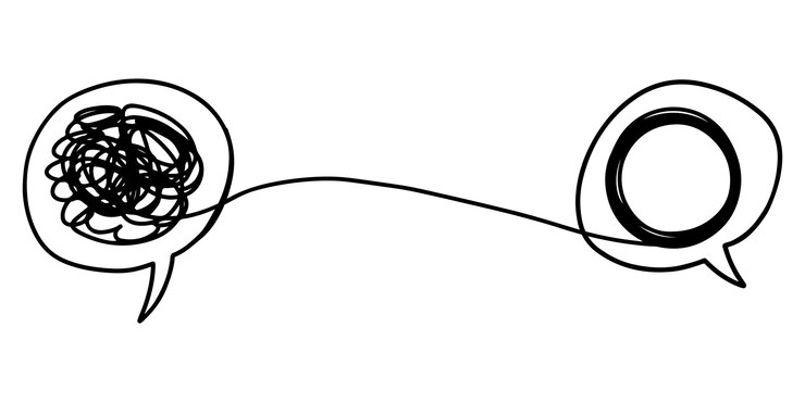 Vector psychotherapie concept illustratie met verwarde en ontwarde op tekstballon vectorillustratie