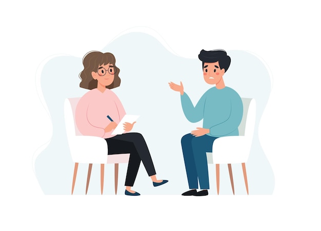 Psychotherapy session  man talking to psychologist Mental health concept