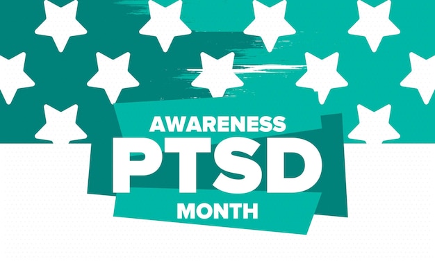 PTSD Awareness Month in June Post Traumatic Stress Disorder Medical healthcare design Vector art