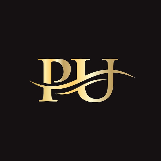 PU 로고 디자인 프리미엄 편지 PU 로고 디자인 물결 개념