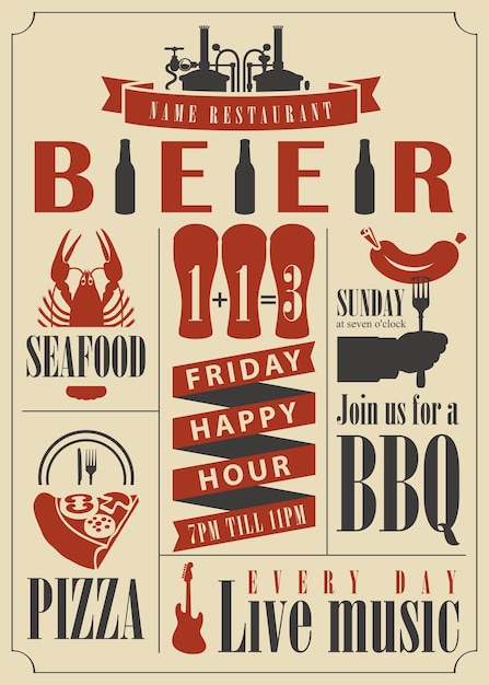 Vector pub menu in retro style