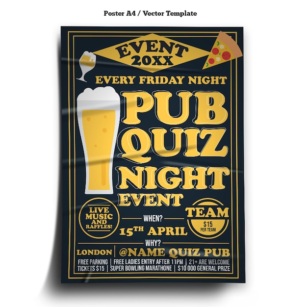 Vector pub quiz night event poster template