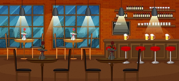 Scena dell'illustrazione del ristorante e del pub