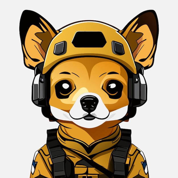 pubg helmet mini dog in military suit with deer horns camouflage vector illustration