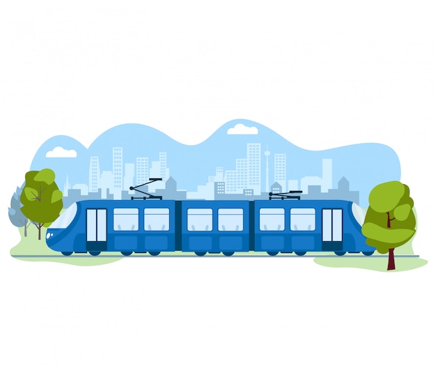Public modern skytrain transport, subway urban system  on white,   illustration. ecology friendly electric traffic train.