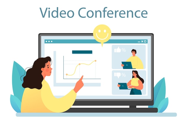 Vector public opinion online service or platform. idea of pr through mass media to advertise your brand. video conference. flat vector illustration