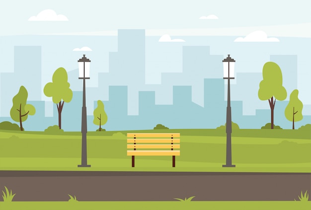 Public park vector flat illustration