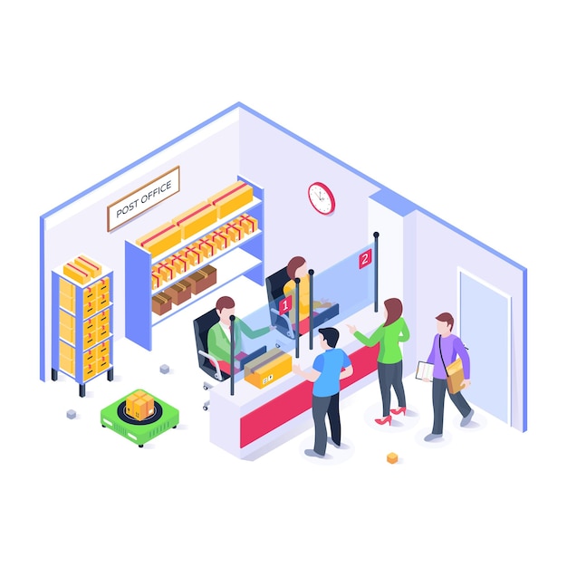 A public post office in isometric illustration