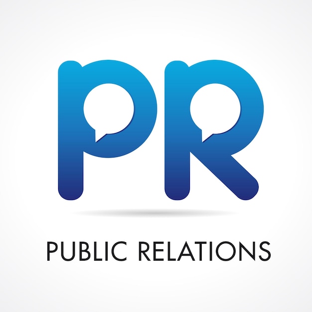 Идея логотипа PR-компании по связям с общественностью. Буквы P и R 3D синего цвета значок брендинга cocept.