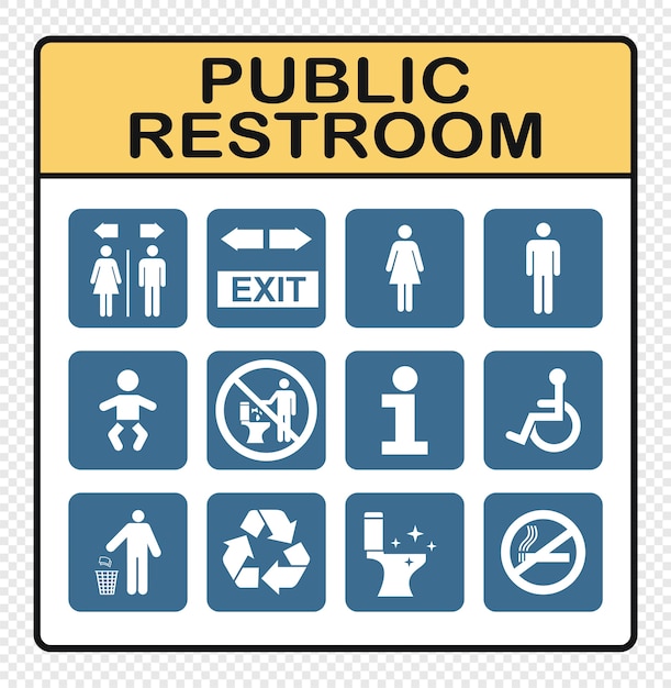 Public restroom icons set on flat style