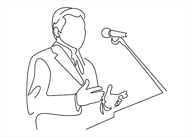 Public speaker giving a talk at conference hall- line drawing