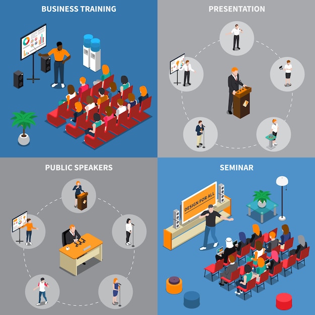 Public Speakers Isometric Design Concept