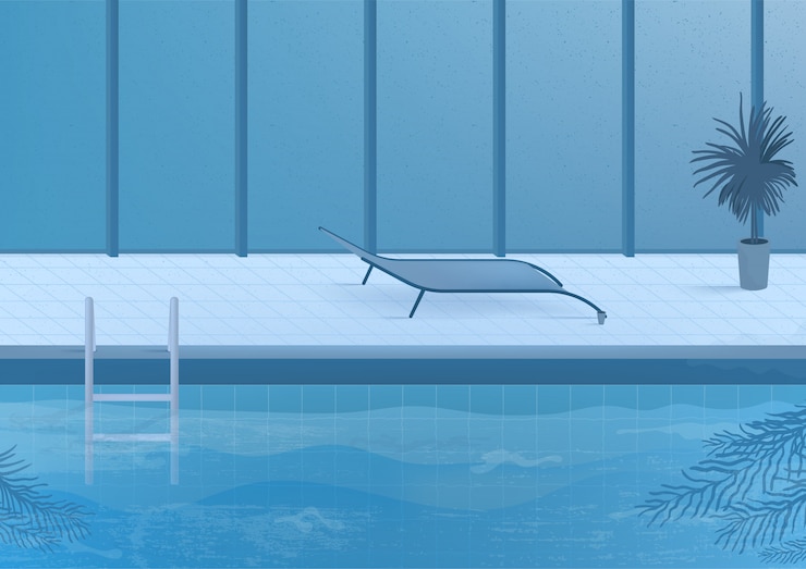 Vector public swimming pool inside interior. illustration.