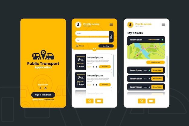 Vettore interfaccia dell'app per il trasporto pubblico