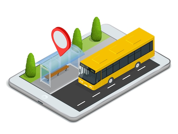 Trasporto pubblico. fermata bus con orario online. app per tablet concept.