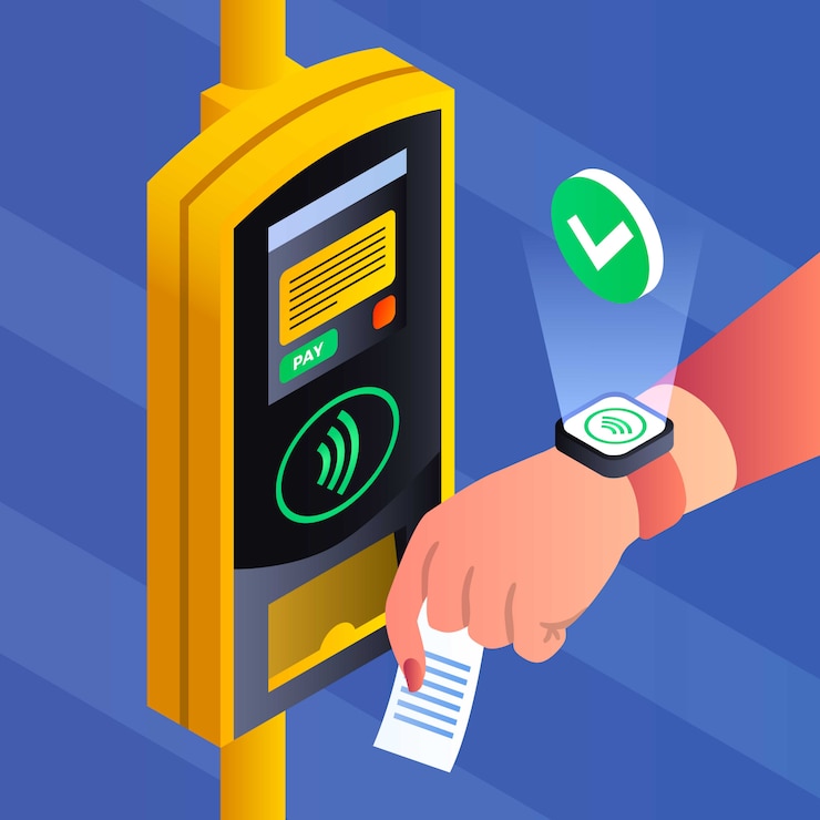 Vector public transport nfc payment background, isometric style