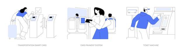 Public transport payment methods abstract concept vector illustrations