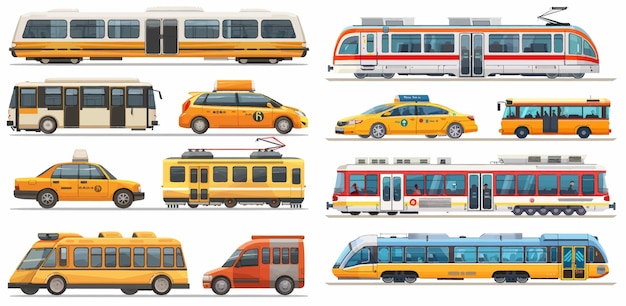 Vector public transport taxi car vehicle city train and urban transporter