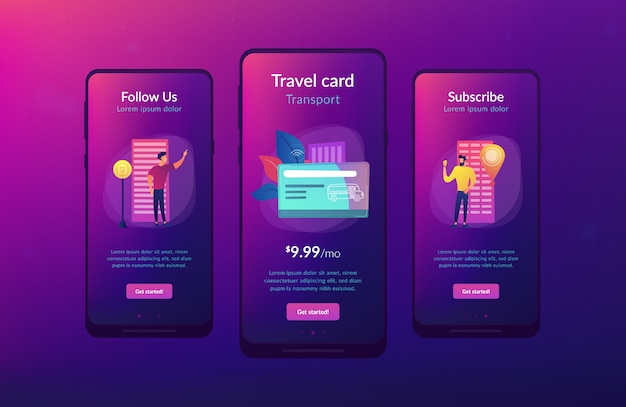 Modello di interfaccia per app pass card per il trasporto pubblico.