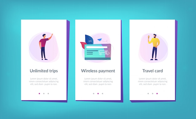 Public transport travel pass card app interface template.