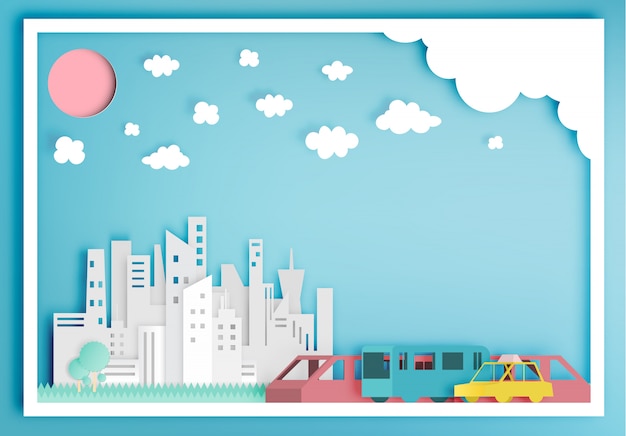 Public transportation paper art style vector illustration