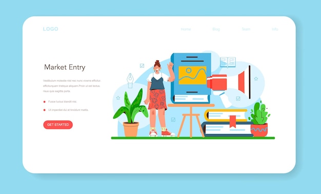 Banner web o pagina di destinazione dell'editore. editor che lavora al libro