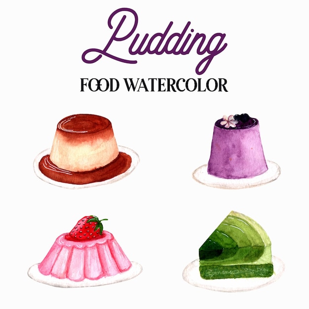 Pudding Food Watercolor Illustration