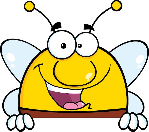 Пухлый пчелиный мультяшный персонаж над пустой вывеской