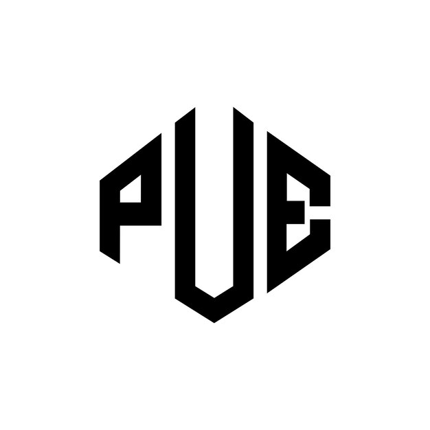 Pue lettera logo design con forma di poligono pue poligono e forma di cubo logo design pue esagono vettoriale modello di logo colori bianco e nero pue monogramma business e logo immobiliare