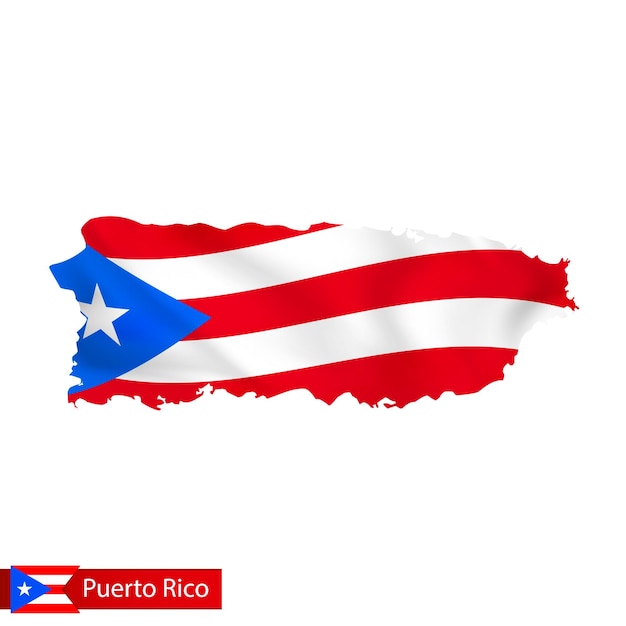 Puerto Rico map with waving flag of country