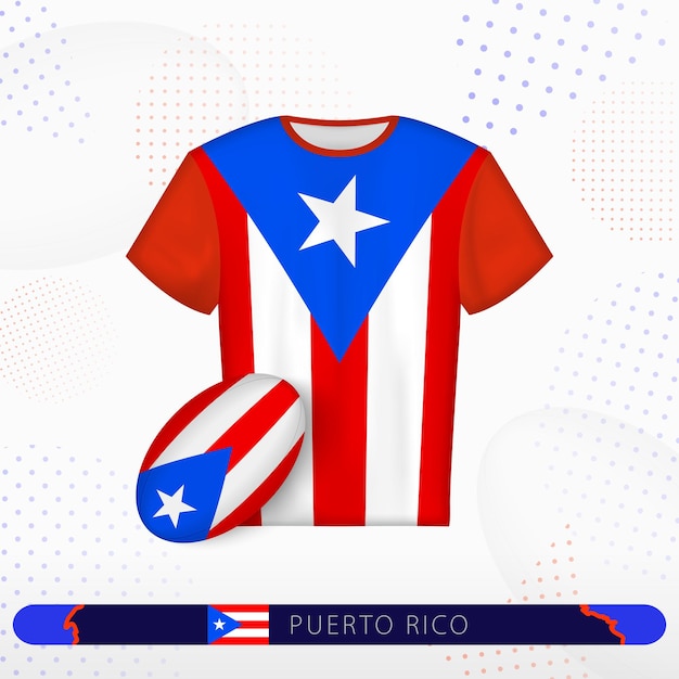 Джерси регби Пуэрто-Рико с мячом для регби Пуэрто-Рико на абстрактном спортивном фоне