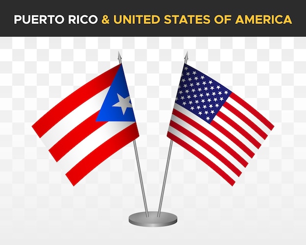 Puerto Rico usa verenigde staten amerika bureau vlaggen mockup geïsoleerde 3d vector illustratie tafelvlaggen