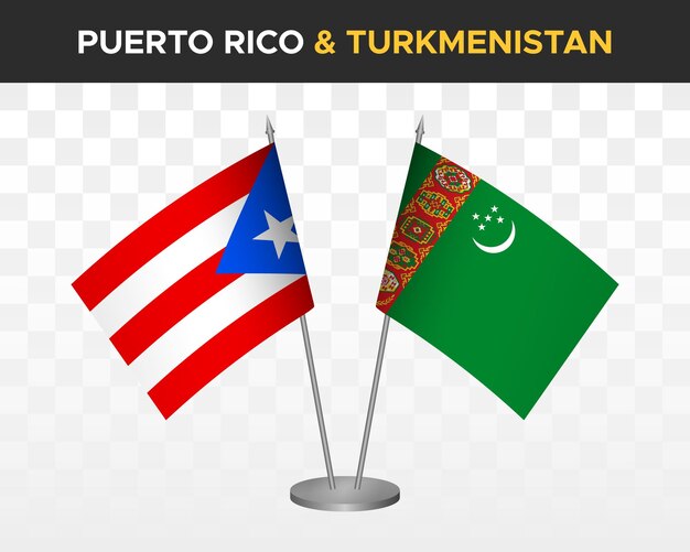 Puerto Rico versus Turkmenistan bureauvlaggen mockup geïsoleerde 3d vector illustratie tafelvlaggen