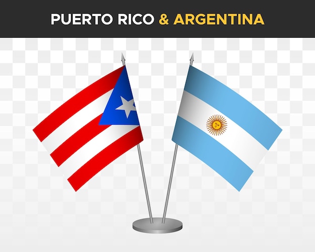 Mockup di bandiere da scrivania di puerto rico vs argentina isolate 3d bandiere da tavolo con illustrazione vettoriale