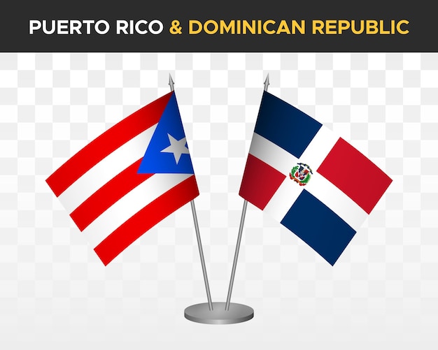 Puerto Rico vs dominicaanse republiek bureau vlaggen mockup geïsoleerde 3d vector illustratie tafelvlaggen