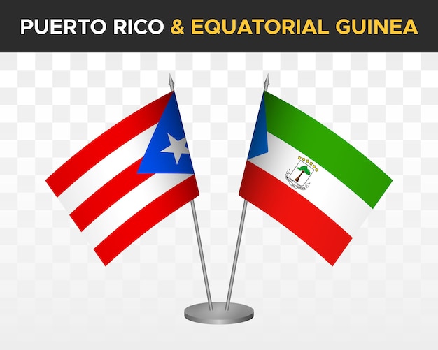 Puerto Rico vs Equatoriaal-guinea bureau vlaggen mockup geïsoleerde 3D-vector illustratie tafelvlaggen