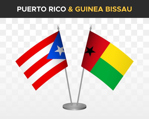 Макет настольных флагов Пуэрто-Рико против гвинеи-бисау изолированных трехмерных векторных иллюстраций настольных флагов