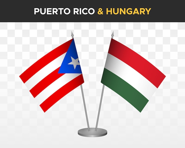 Puerto Rico vs hungary desk flags mockup isolated 3d vector illustration table flags