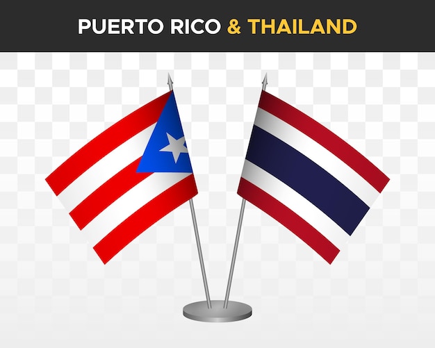 Puerto Rico vs thailand bureau vlaggen mockup geïsoleerde 3d vector illustratie tafelvlaggen