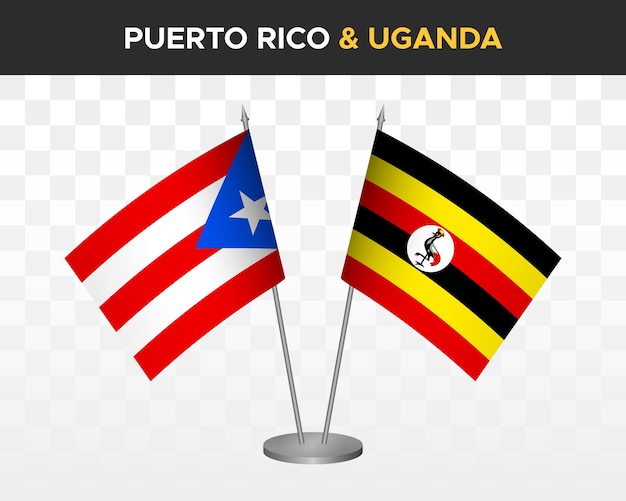 Puerto Rico vs uganda desk flags mockup isolated 3d vector illustration table flags