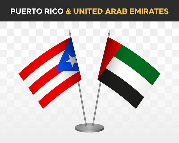 Puerto Rico vs vae verenigde arabische emiraten bureau vlaggen mockup geïsoleerde 3d vector illustratie tafelvlag