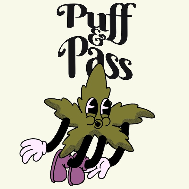 Puff Pass met Cannabis Groovy Characterdesign
