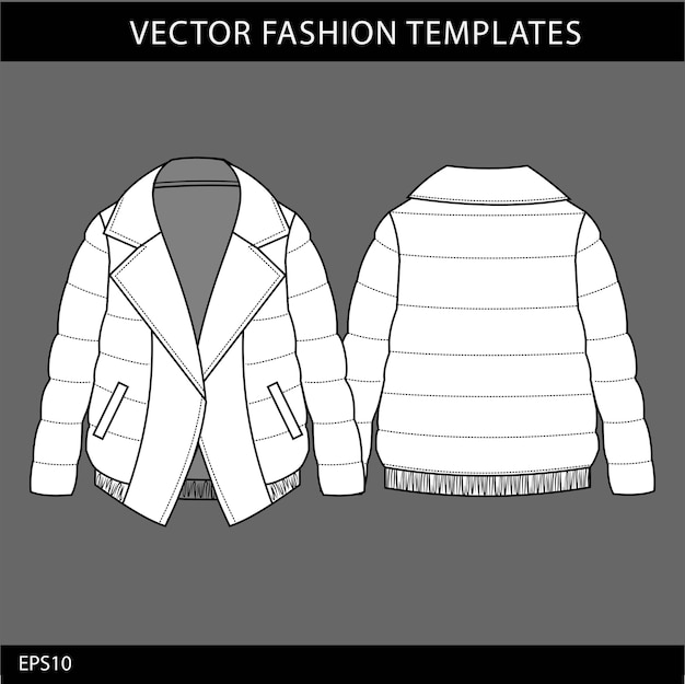 Vector puffer coat front and back view.