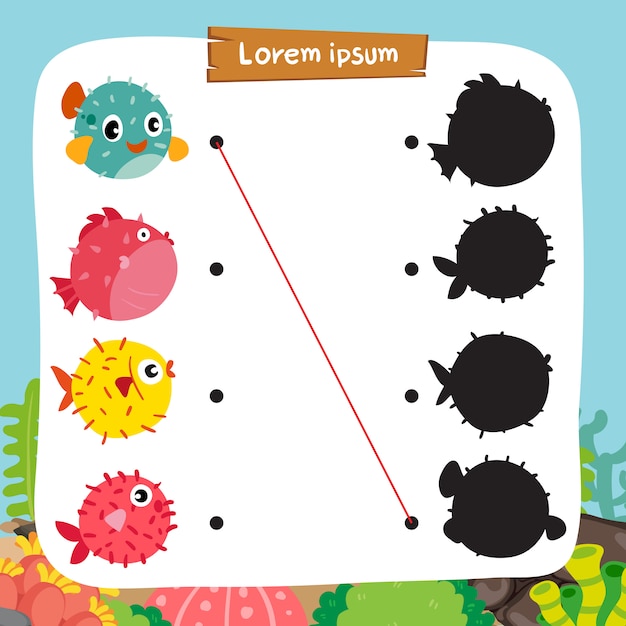 Puffer fish matching game vector design