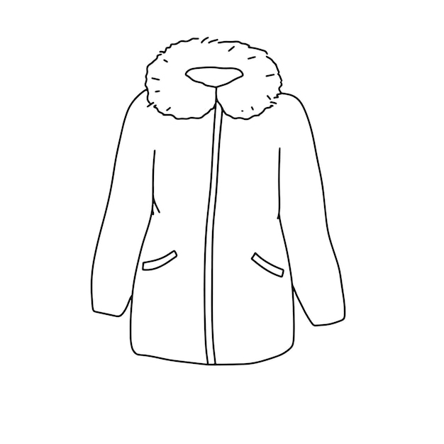 Вектор Зимняя куртка puffer изолирована на белом рисунке контура doodle