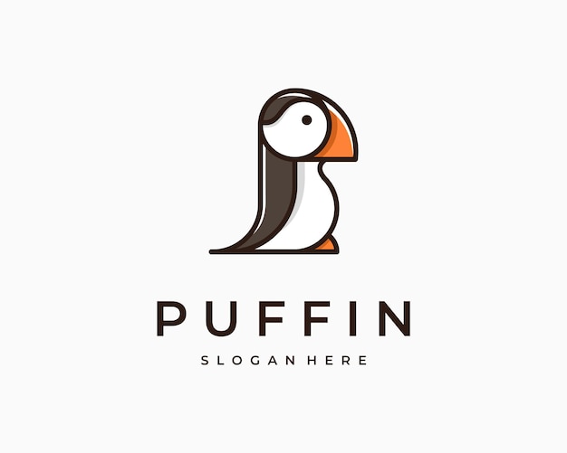 Puffin bird seabird cute mascot cartoon illustrazione vector logo design