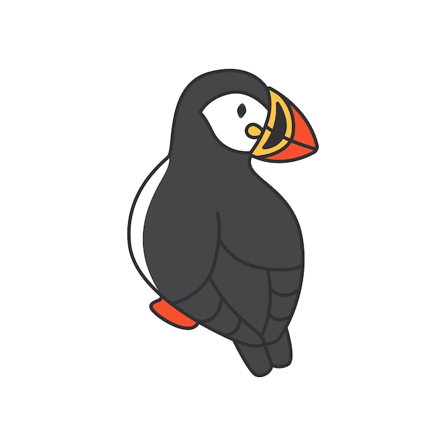 Puffin icon in flat color style Cute animal vector illustration on white isolated background Bird